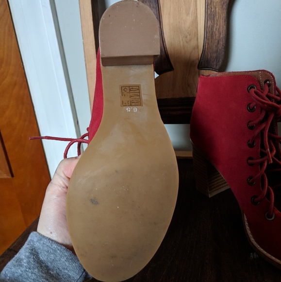 Jeffrey Campbell Cors Lace Up Bootie Red 6.5 - Picture 3 of 5